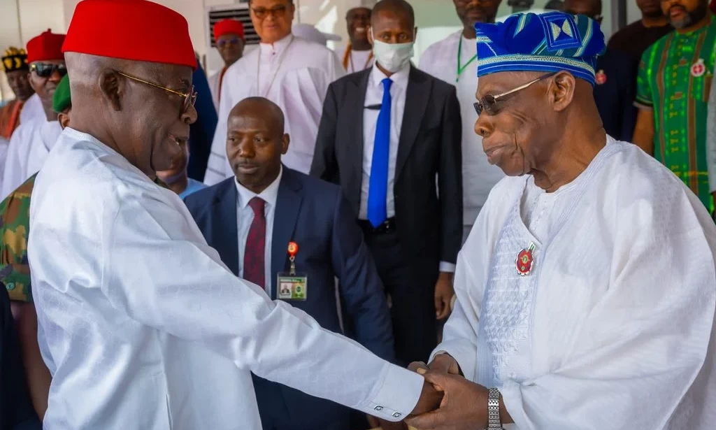 Historic Encounter: Tinubu and Obasanjo Reunite in Owerri for the First Time Since the 2023 Elections
