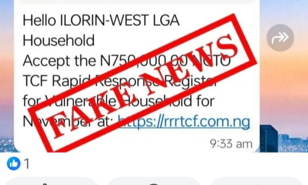The text message claiming to accept N750,000 from RRRTCF Real or Fake