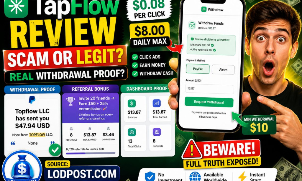 TapFlow Review 2026 – Legit or Scam? Withdrawal Proof – Register or Login