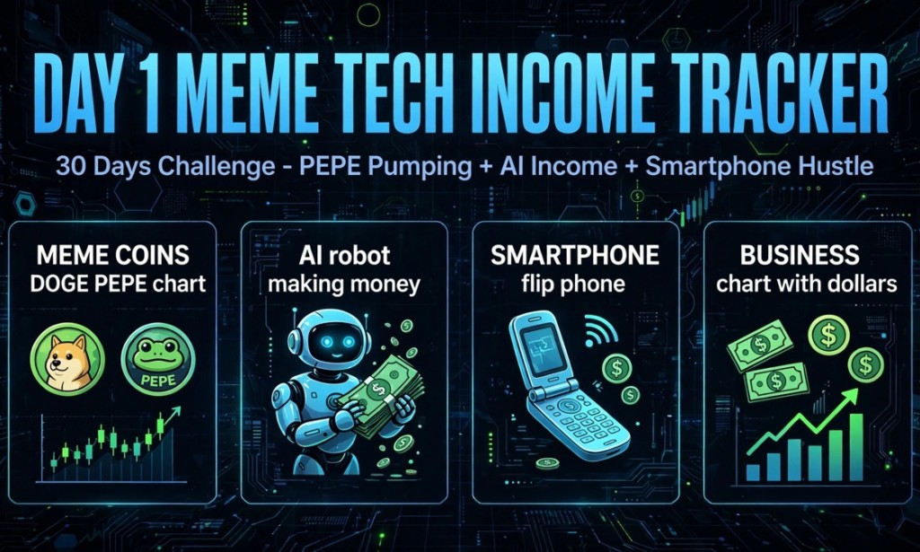 Day 1 Meme Tech Income Tracker: 30 Days Challenge - PEPE Pumping + AI Income + Smartphone Hustle