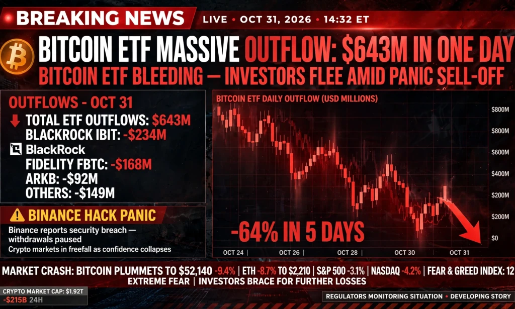 Bitcoin ETFs Bleed $643M In One Day — BlackRock Dumps $234M After $6.3B Binance Hack